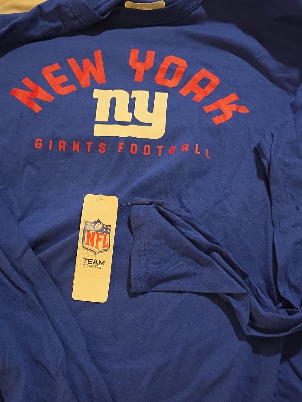 NFL New York Giants Royal Blue Long Sleeve Tee with Red and White Logo - Mens